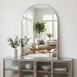Z-Edge - Arched Bathroom Mirror, 20"x 30", Wall Mounted, Vanity Mirror For Bedroom, Living Room and Entryway - Silver