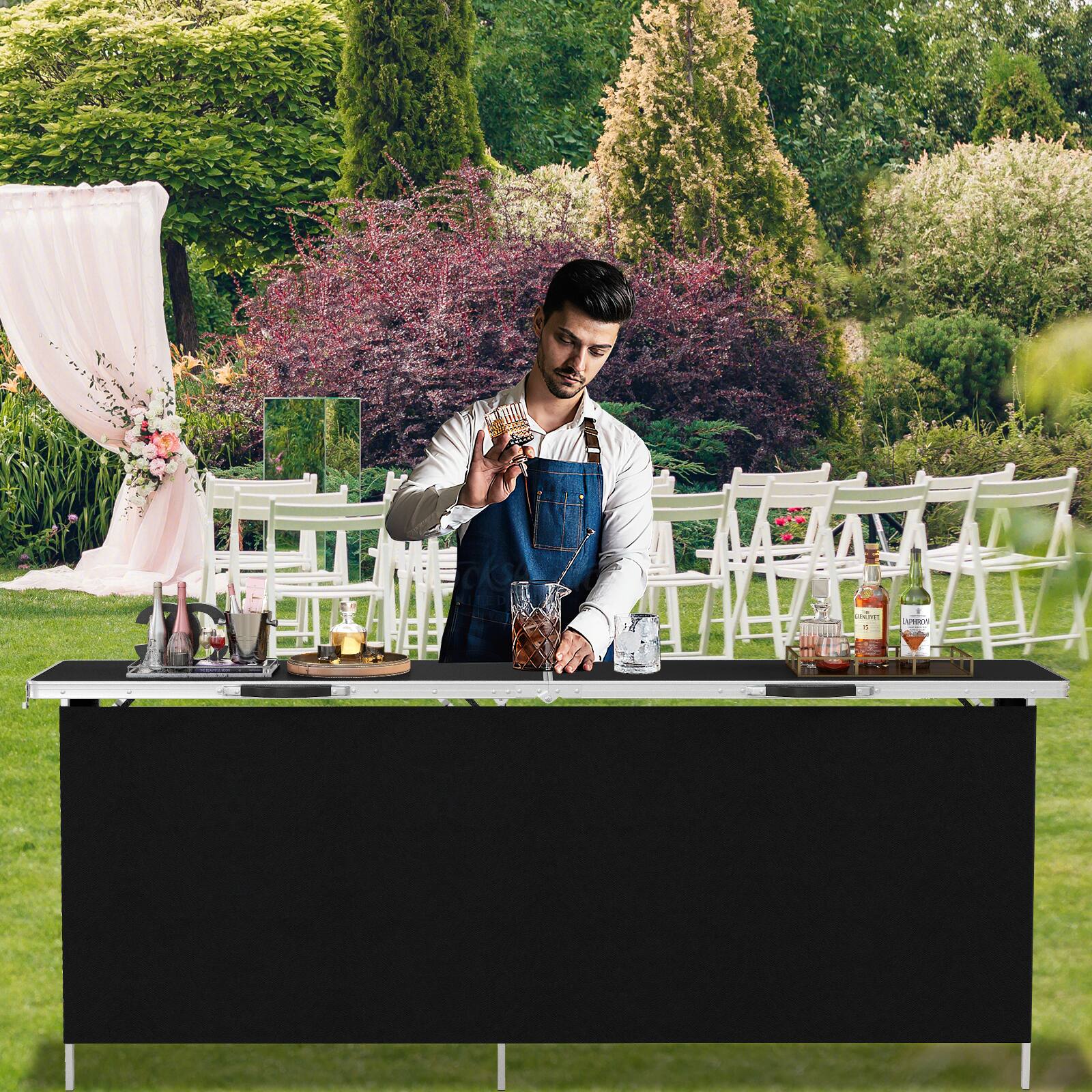 Alt View 1. Gymax - Gymax Portable Bar Table Folding Camping Table w/ Aluminum Alloy Frame 2-Tier Shelves - Black.