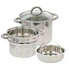 Oster - Sangerfield 5 Quart Stainless Steel Pasta Pot with Steamer Insert and Basket - Silver