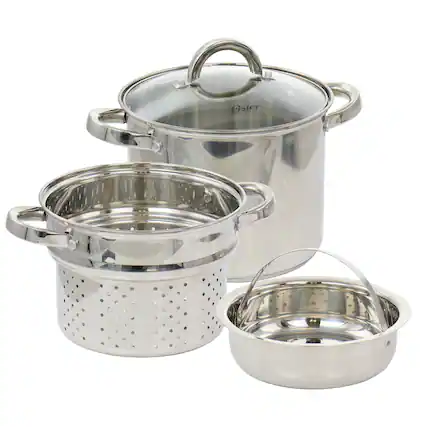 Front. Oster - Oster Sangerfield 5 Quart Stainless Steel Pasta Pot with Steamer Insert and Basket - Silver.