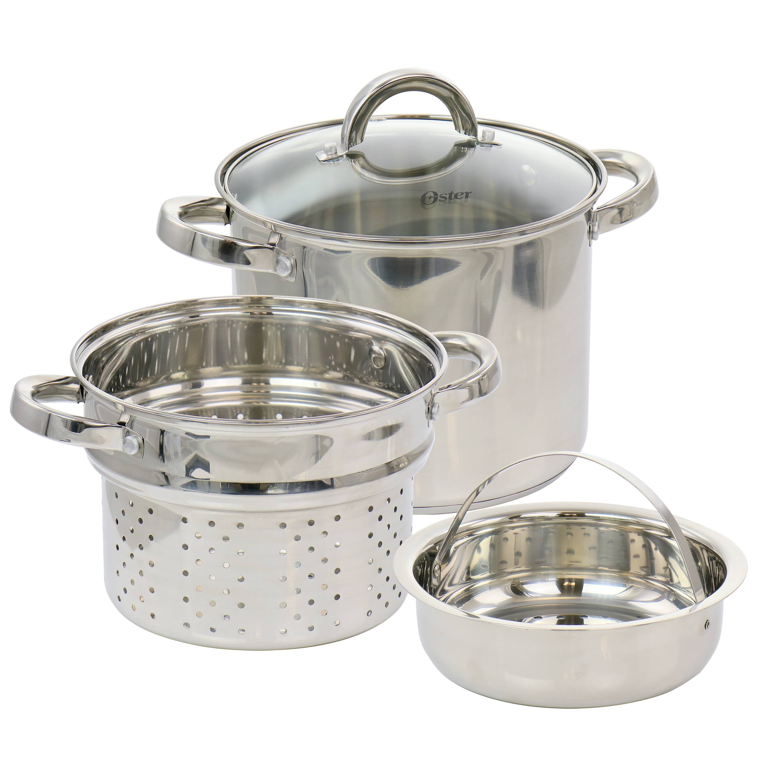 Front. Oster - Oster Sangerfield 5 Quart Stainless Steel Pasta Pot with Steamer Insert and Basket - Silver.