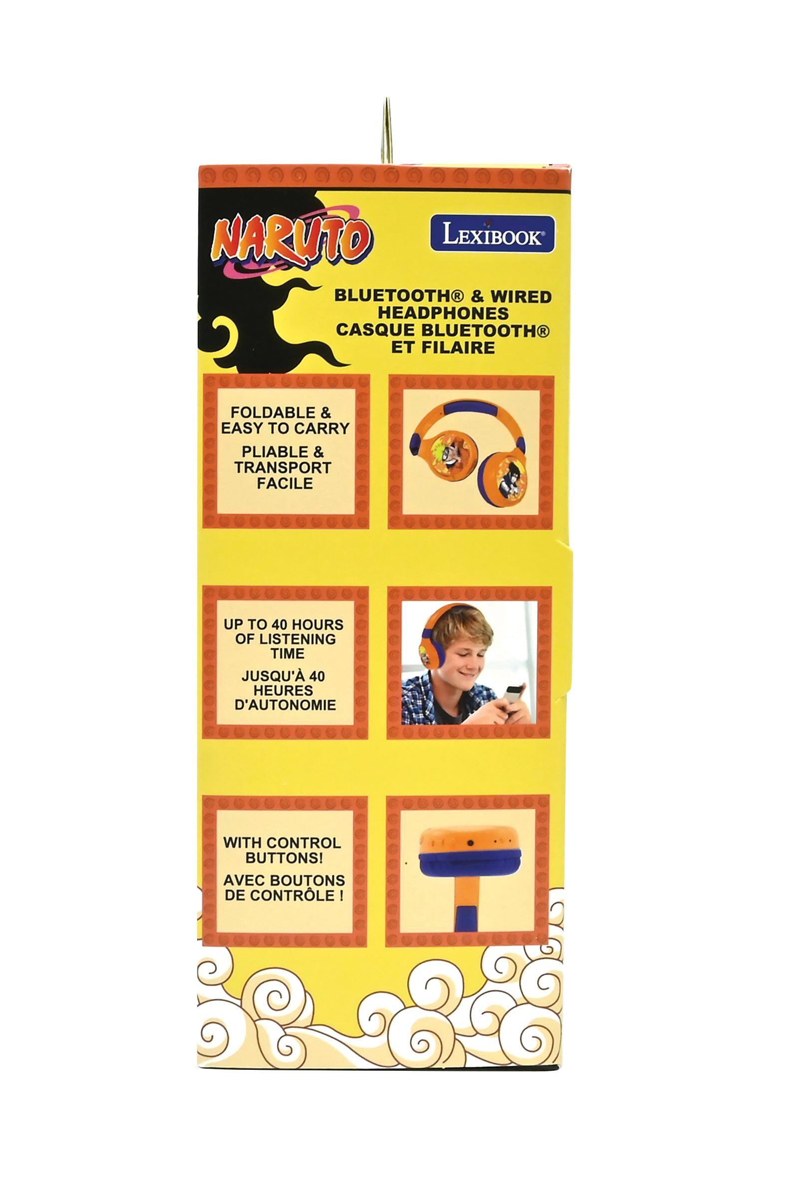 NARUTO LEXIBOOK BLUETOOTH & WIRED HEADPHONES CASQUE BLUETOOTH R ET FILAIRE FOLDABLE & EASY TO CARRY PLIABLE & TRANSPORT FACILE UP TO 40 HOURS OF LISTENING TIME JUSQU' 40 HEURES D'AUTONOMIE WITH CONTROL BUTTONS! AVEC BOUTONS DE CONTRLE !