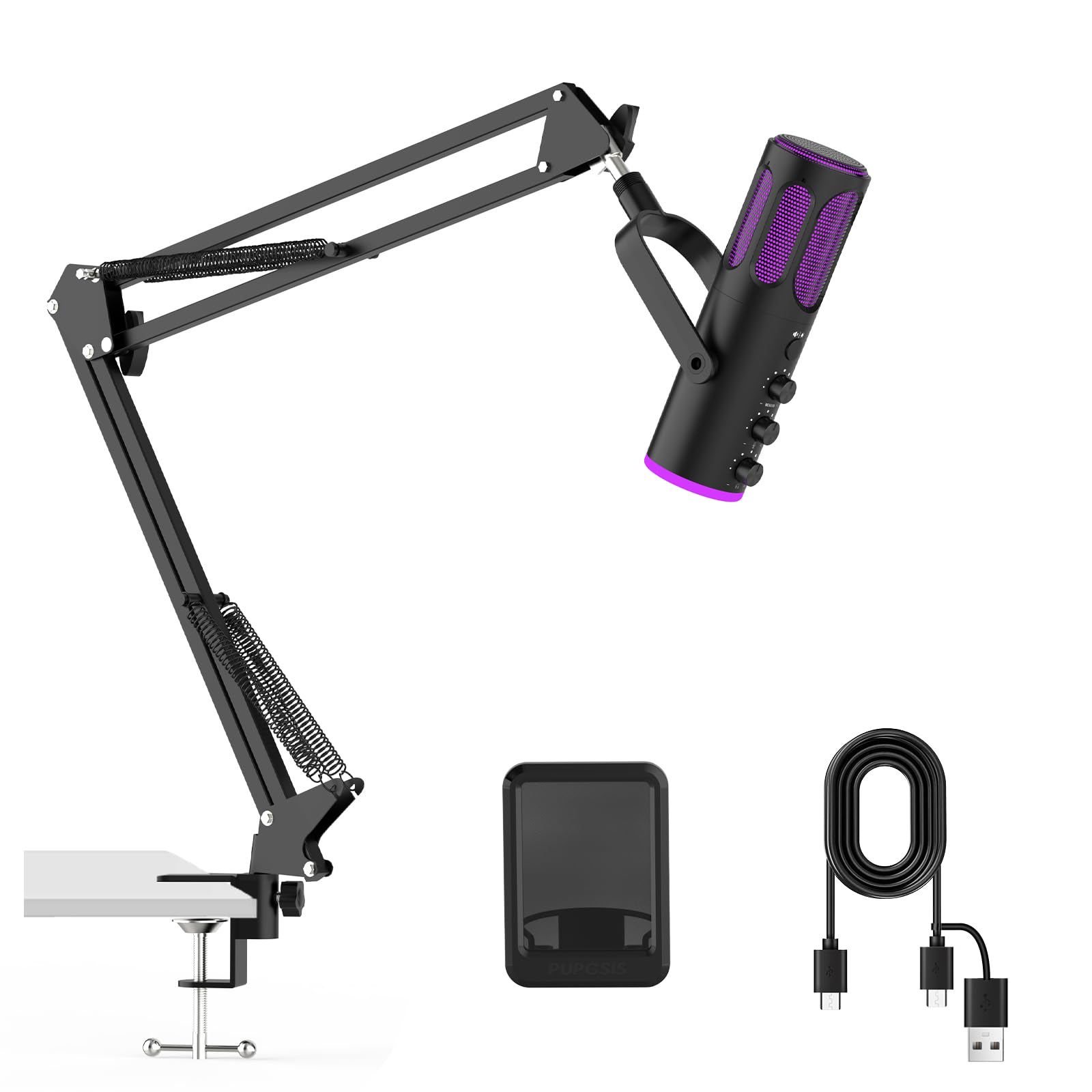 Front. Fabibe - Gaming Microphone Usb Condenser Mic For Pc Ps4/5 And Noise Cancellation Computer With Mute Reverb Monitoring... - With Boom Arm.