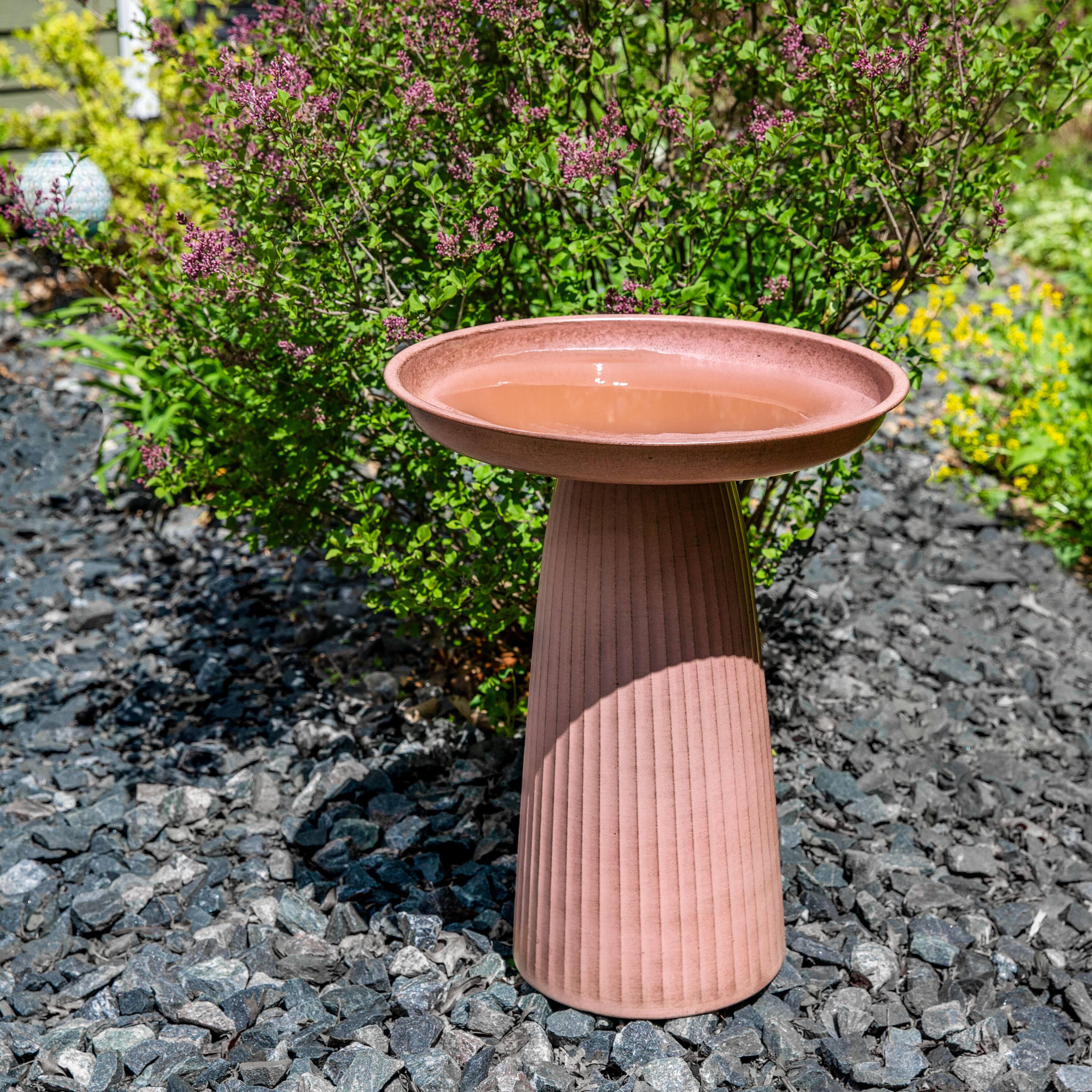 Alt View 6. Sunnydaze - Gleeful Garden Metal Outdoor Bird Bath - Matte Canyon Clay.