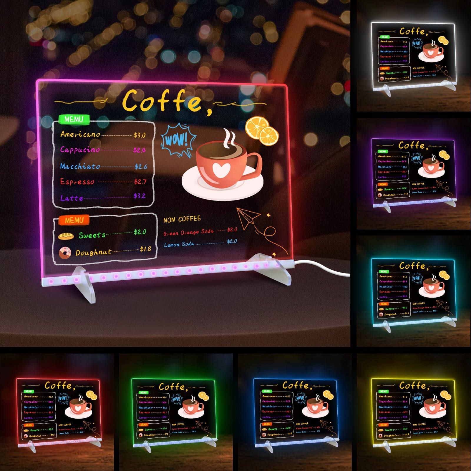 **Coffee,**

**MENU**

- Americano $3.0
- Cappuccino $2.4
- Macchiato $2.6
- Espresso $2.7
- Latte $3.2

**MENU**

- Sweets
  - Doughnut $2.0
  - $1.8

**NON COFFEE**

- Green Orange Soda $2.0
- Lemon Soda $2.0

**WOW!**