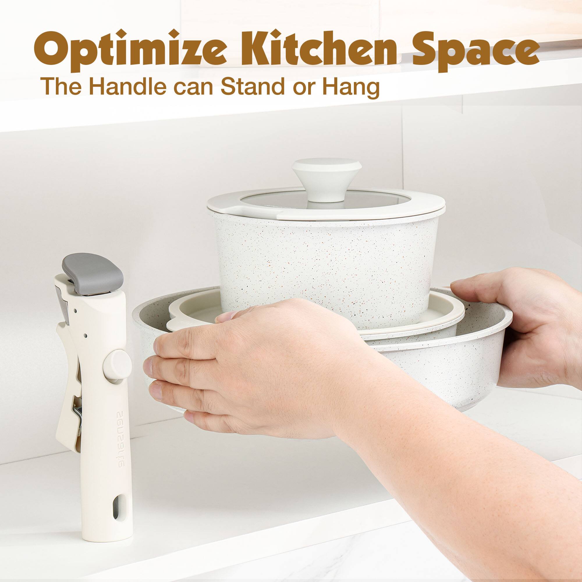 Optimize Kitchen Space  
The Handle can Stand or Hang
