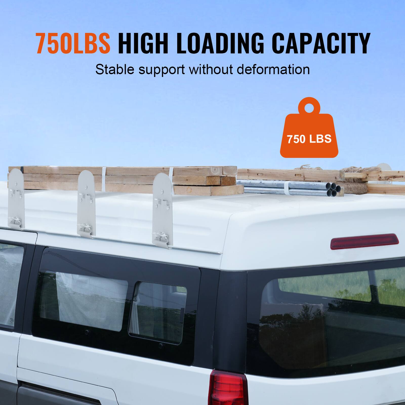 VEVOR Van Roof Ladder Rack, 3 Bars Alloy Steel Roof Racks, 750 LBS ...