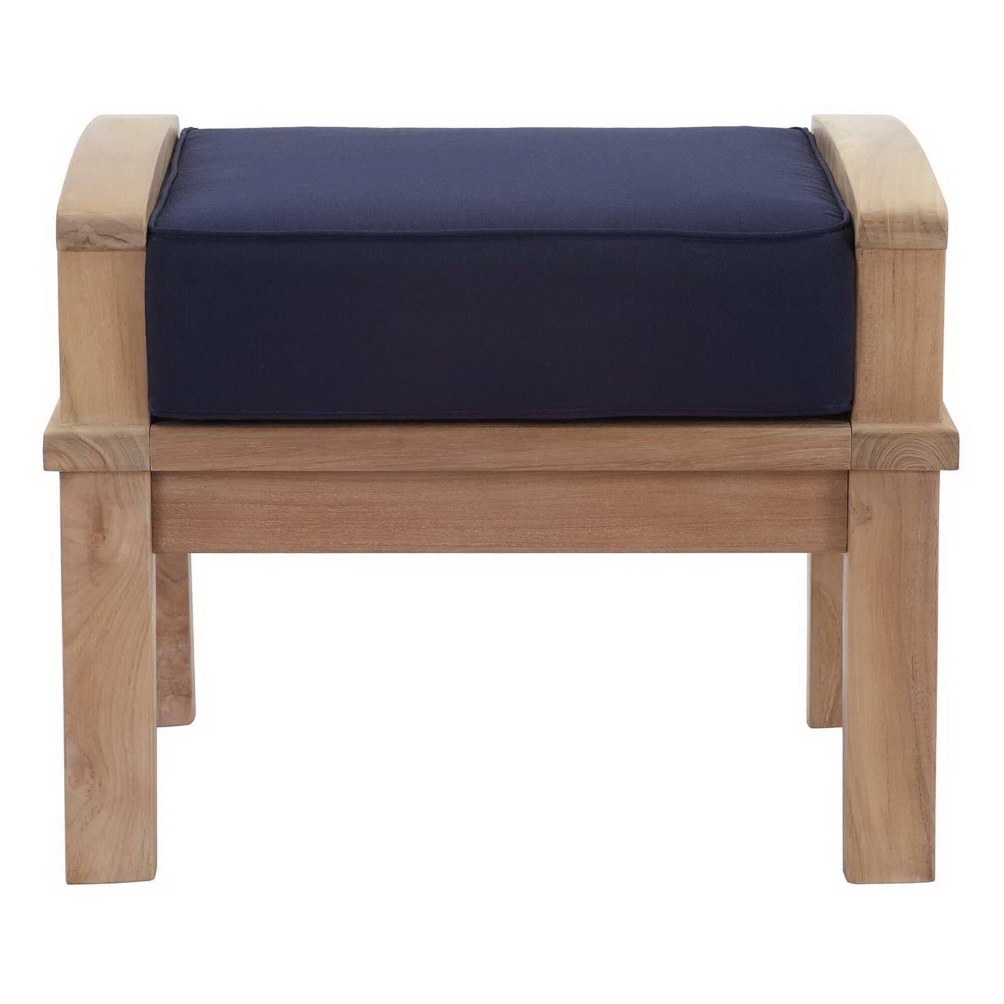 Back. Modway - Marina Outdoor Patio Teak Ottoman by Modway - Natural Navy.