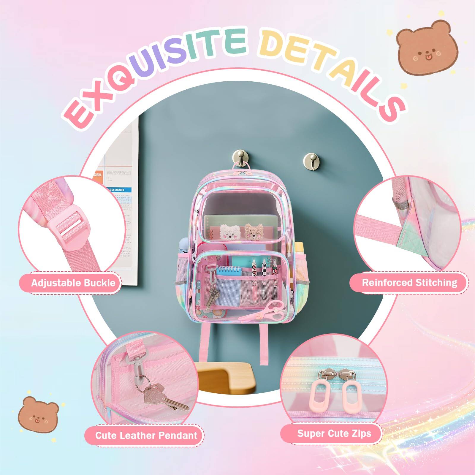 Alt View 6. Pacoar Cade - Pink Clear Backpack For Heavy Duty Bookbag  See Through School Stadium Events And Concert Transparent Backpacks - Purple.