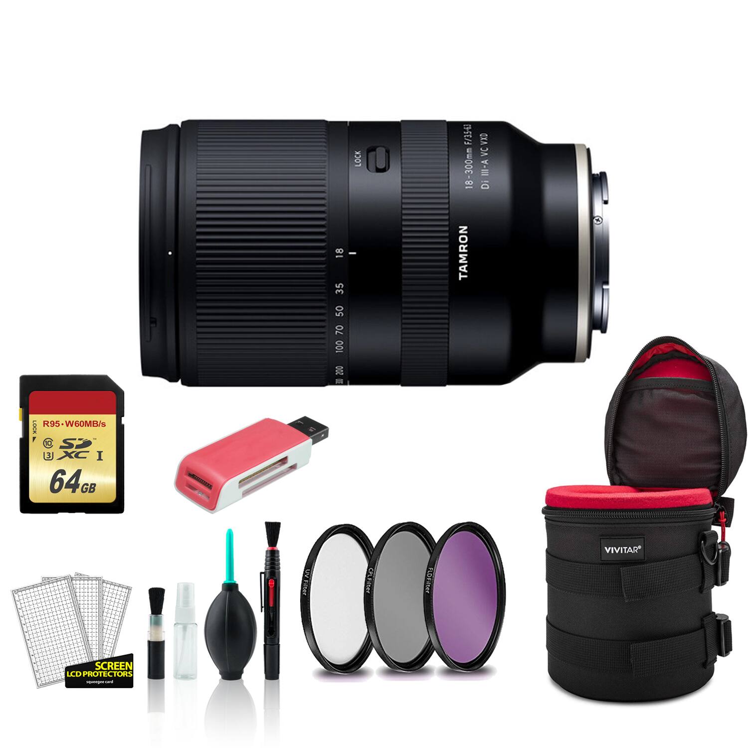 Tamron 18 300mm Lens for Sony E Kit with 64GB Memory Card + More Black ...