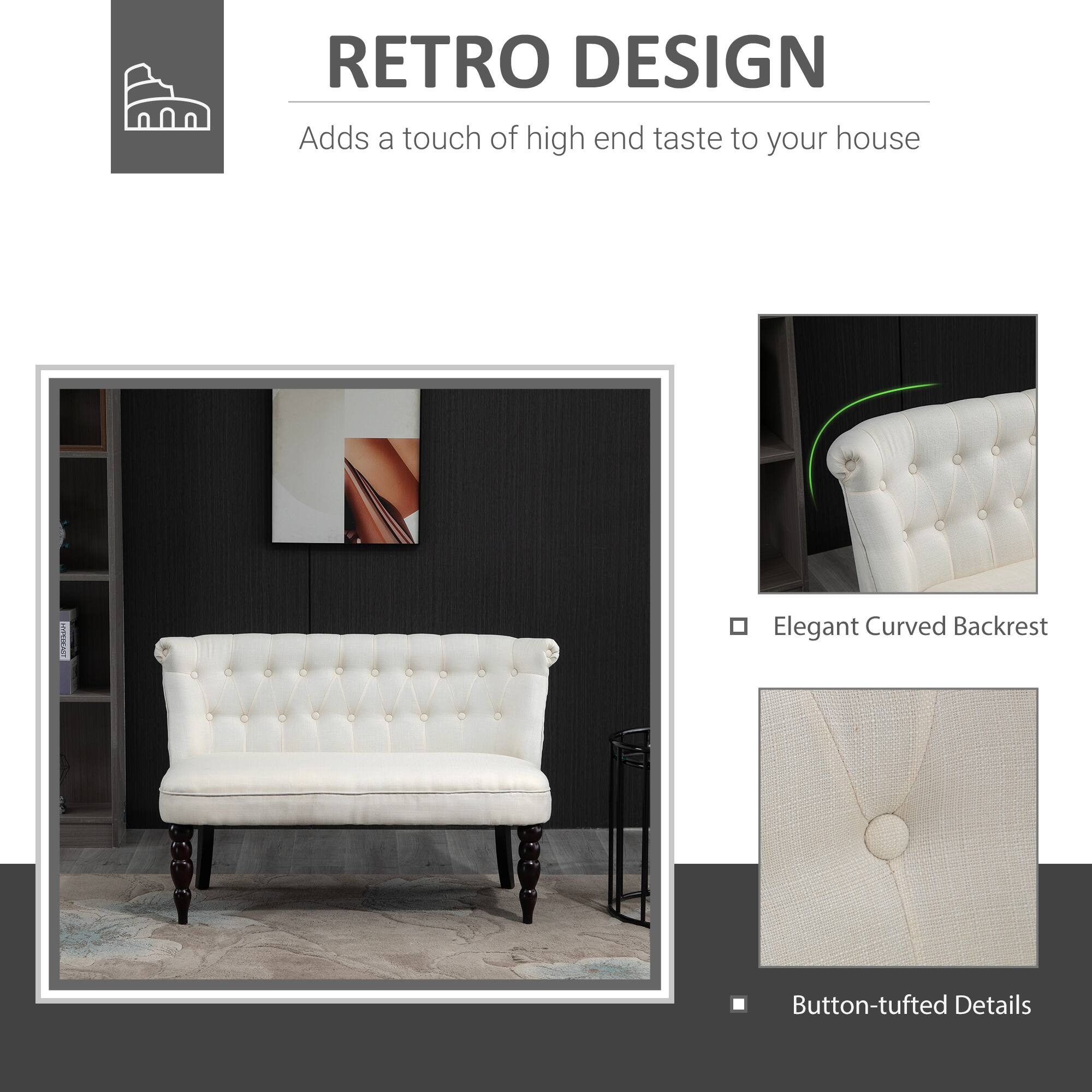 RETRO DESIGN
Adds a touch of high end taste to your house

CA
Elegant Curved Backrest
Button-tufted Details