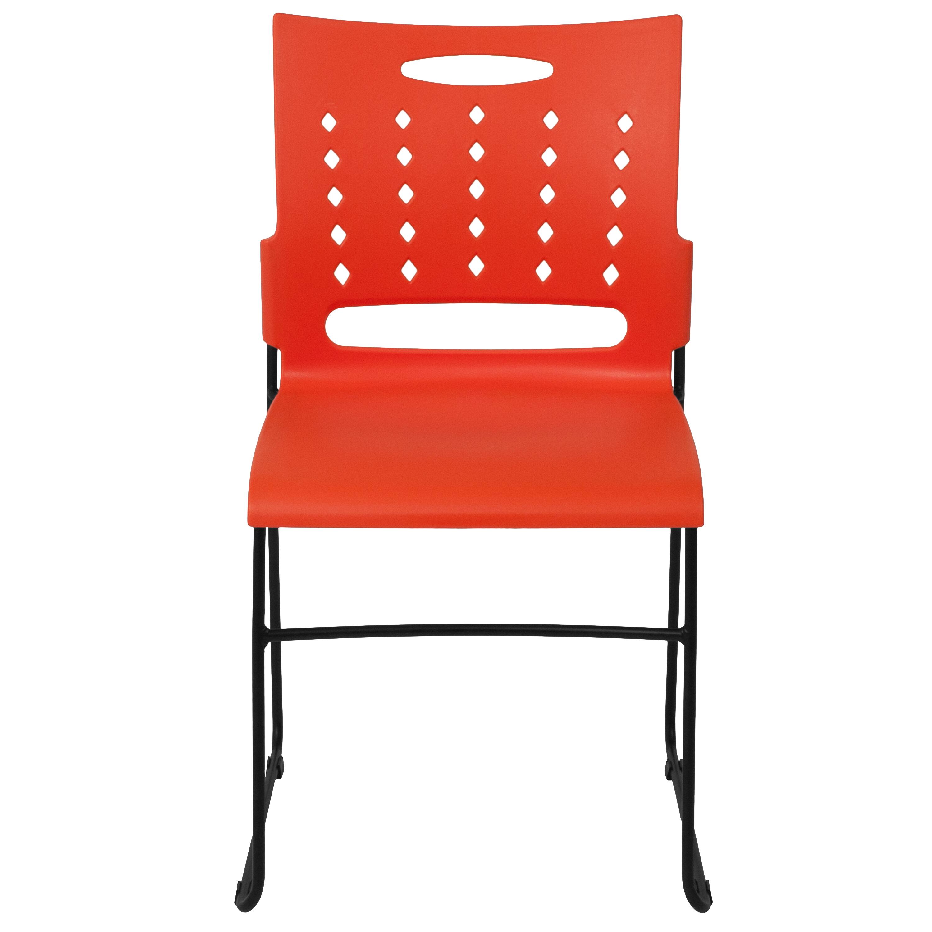 Alt View 7. Emma + Oliver - Home Office Plastic Accent Sled Base Stack Chair - Air-Vent Back - Orange.