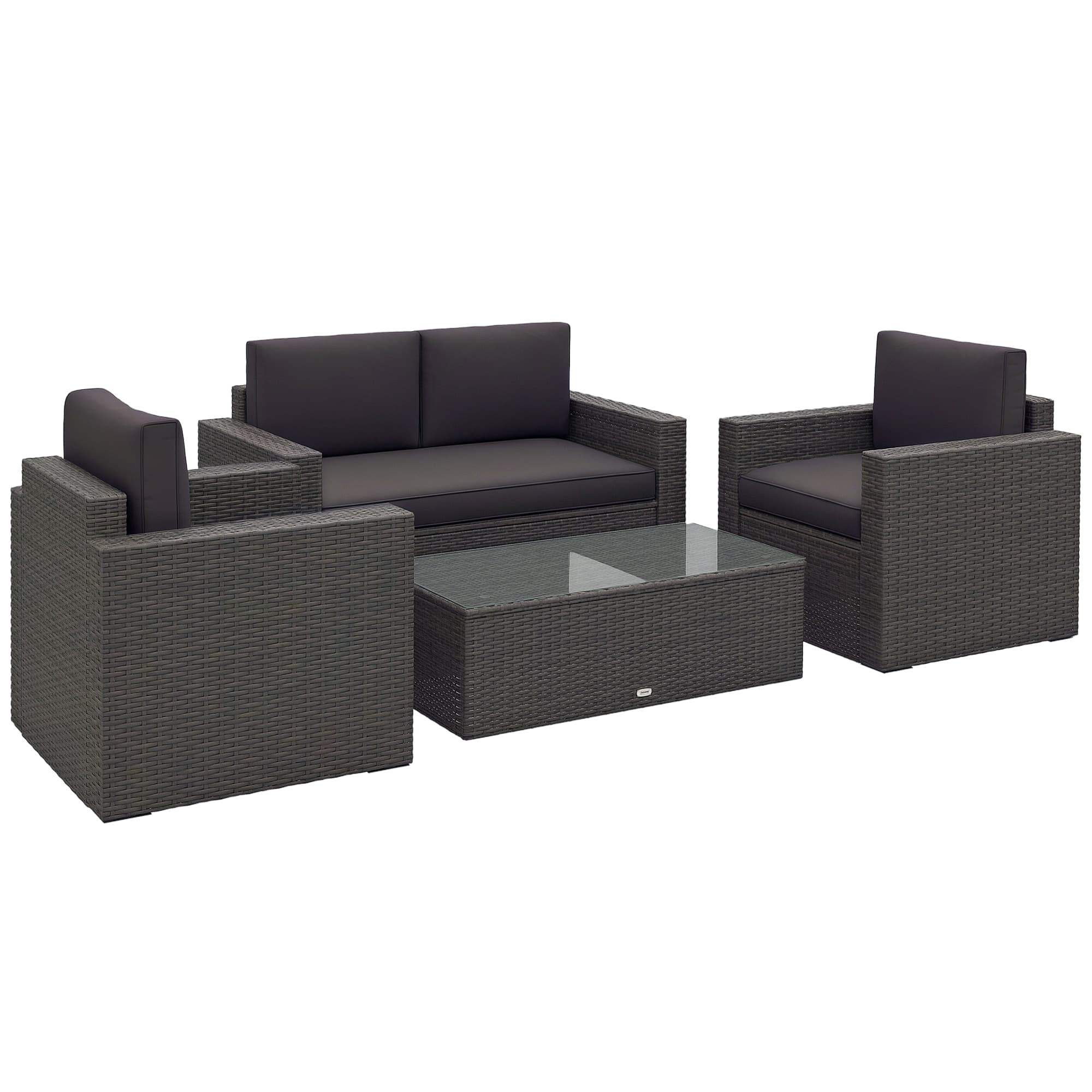 Outsunny - 4 Piece Wicker Patio Furniture Set with Cushions, Outdoor Sectional Furniture with 2 Sofa, Loveseat - Gray
