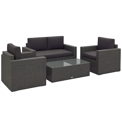 Front. Outsunny - 4 Piece Wicker Patio Furniture Set with Cushions, Outdoor Sectional Furniture with 2 Sofa, Loveseat - Gray.
