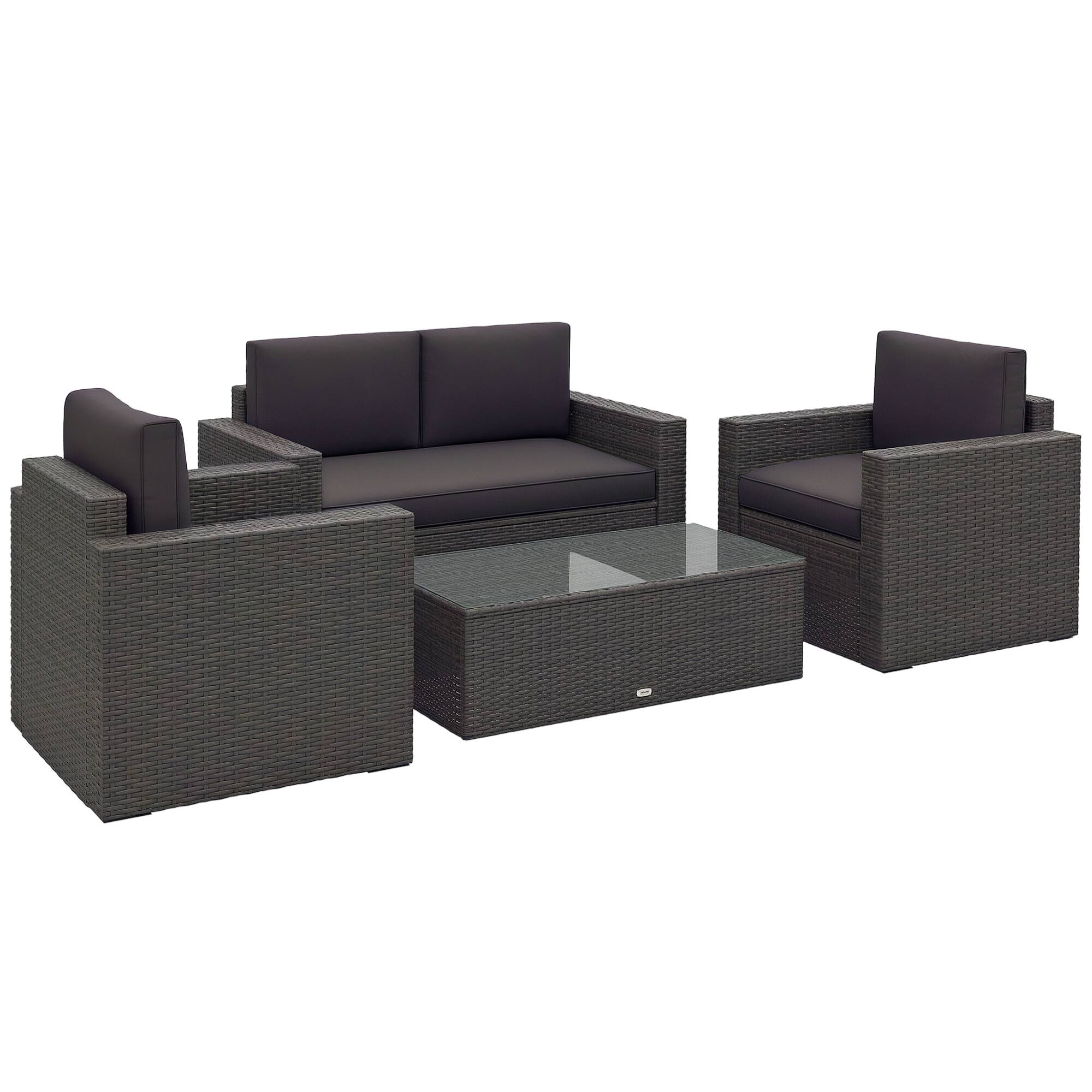 Front. Outsunny - 4 Piece Wicker Patio Furniture Set with Cushions, Outdoor Sectional Furniture with 2 Sofa, Loveseat - Gray.