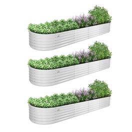 A Anleolife - 3-Pack Metal Oval Large Raised Garden Bed Planter Boxes for Vegetables Flowers Herbs (144 in. L x 36 in. W x 18 in. H) - White
