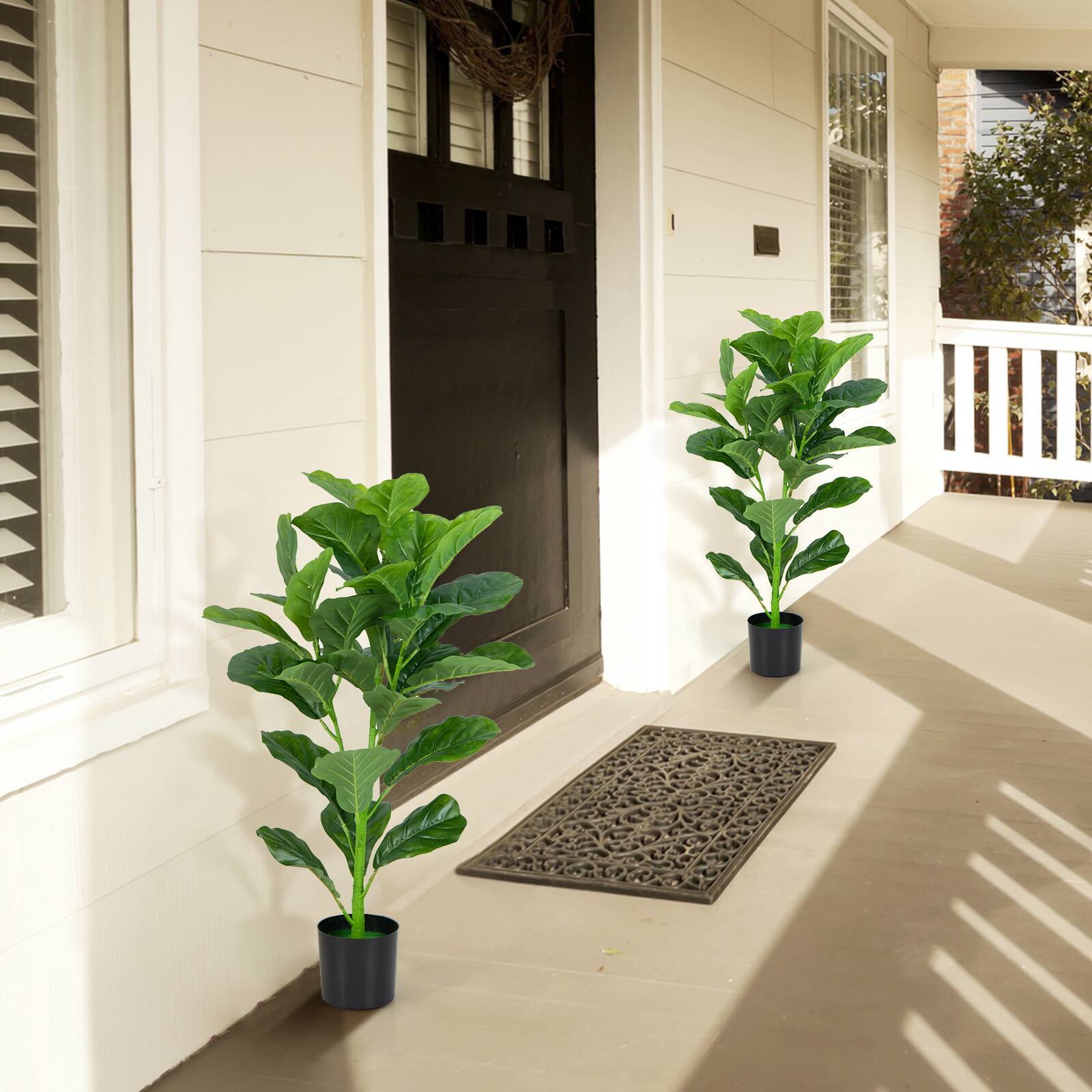 Alt View 3. Costway - Costway 3 FT Artificial Tree Fake Fiddle Leaf Fig Plant in Pot with 32 Leaves Maintenance Free Faux Tree - Green.