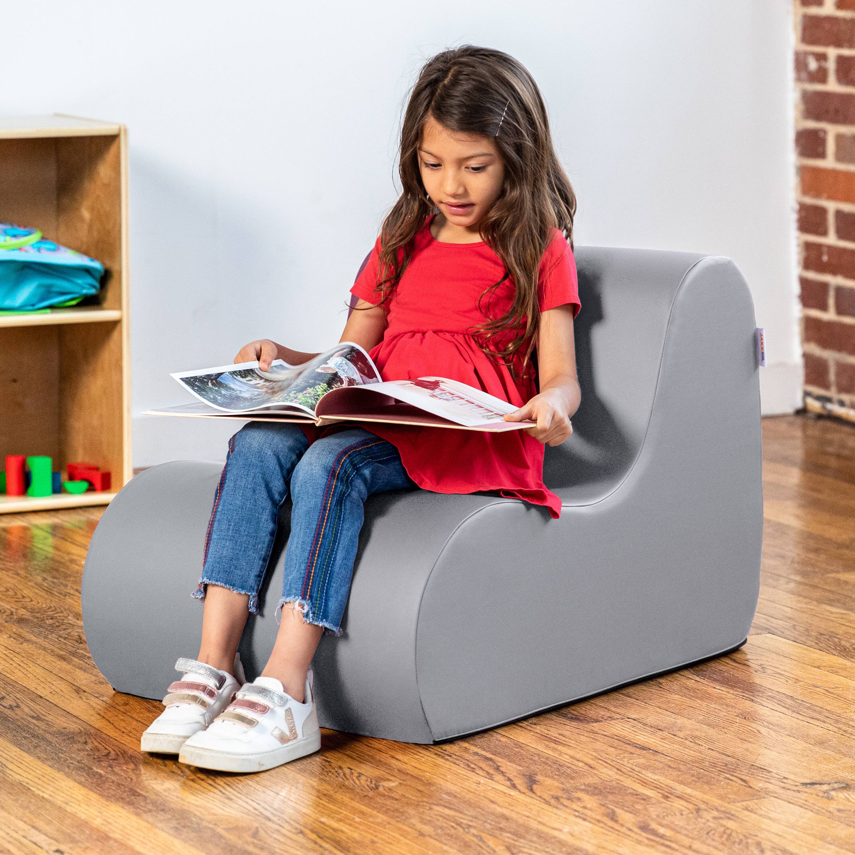 Back. Jaxx - Jaxx Midtown Small Classroom Soft Foam Chair - Premium Vinyl Cover, Submarine Grey - Submarine Grey.