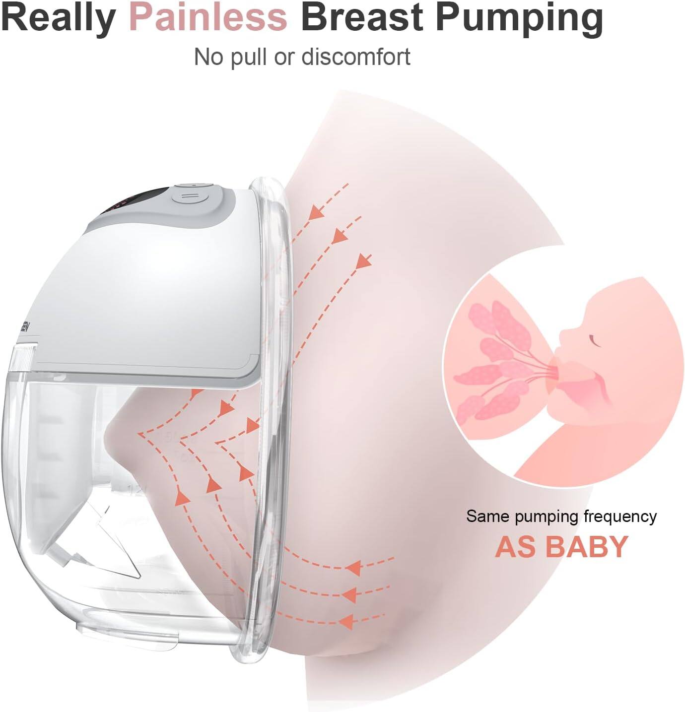 Really Painless Breast Pumping  
No pull or discomfort  

Same pumping frequency AS BABY