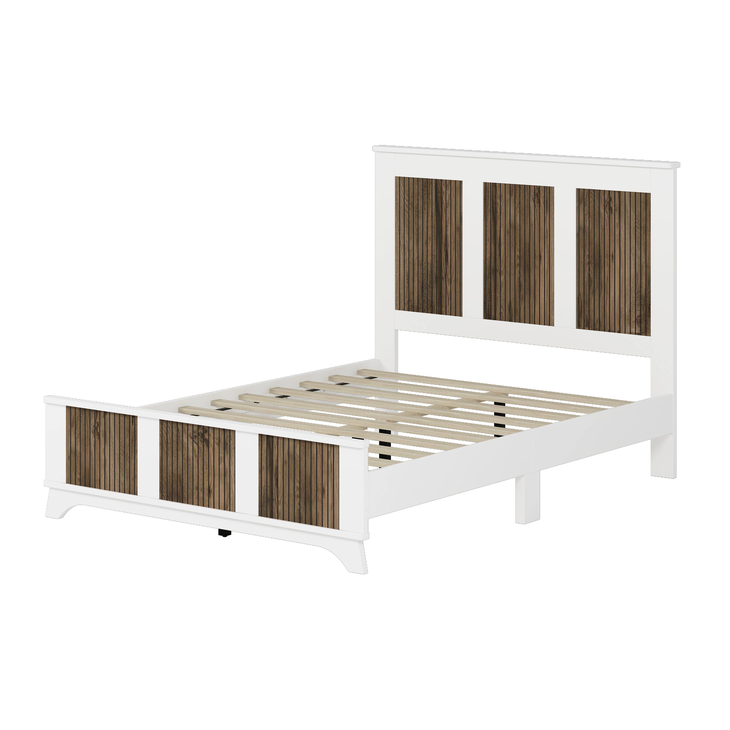 Alt View 1. Tiramisubest - Farmhouse Wooden Platform Full Size Bed, Modern Platform Bed with Wooden Strip Decoration, Plywood Slats Support, White - White.