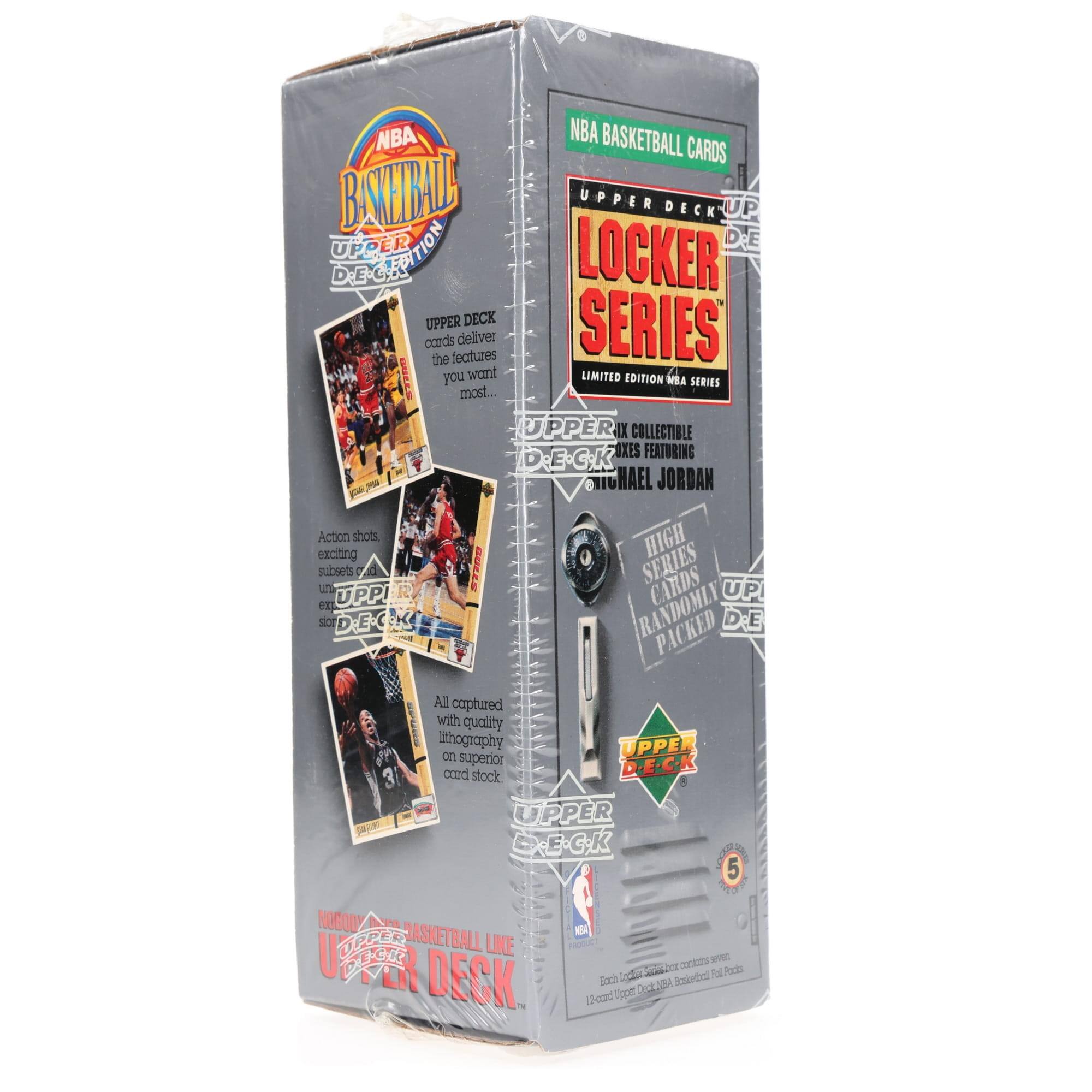 NBA BASKETBALL CARDS  
UPPER DECK  

UPPER DECK cards deliver the features you want most.  
UPPER DECK SERIES  
Action shots.  
All captured with quality lithography on superior card stock.  

LOCKER SERIES  
LIMITED EDITION NBA SERIES  
UPPER DECK X COLLECTIBLE BOXES FEATURING MICHAEL JORDAN  

UPPER DECK SERIES CARDS RANDOMLY PACKED  

UPPER DECK  
UPPER DECK  
UPPER DECK  
UPPER DECK  

5  

NBA BASKETBALL LINE  
UPPER DECK  

UPPER DECK  
UPPER DECK  
UPPER DECK  
UPPER DECK  

UPPER DECK  
UPPER DECK  
UPPER DECK  
UPPER DECK  

UPPER DECK  
UPPER DECK  
UPPER DECK  
UPPER DECK  

UPPER DECK  
UPPER DECK  
UPPER DECK  
UPPER DECK  

UPPER DECK  
UPPER DECK  
UPPER DECK  
UPPER DECK  

UPPER DECK  
UPPER DECK  
UPPER DECK  
UPPER DECK  

UPPER DECK  
UPPER DECK