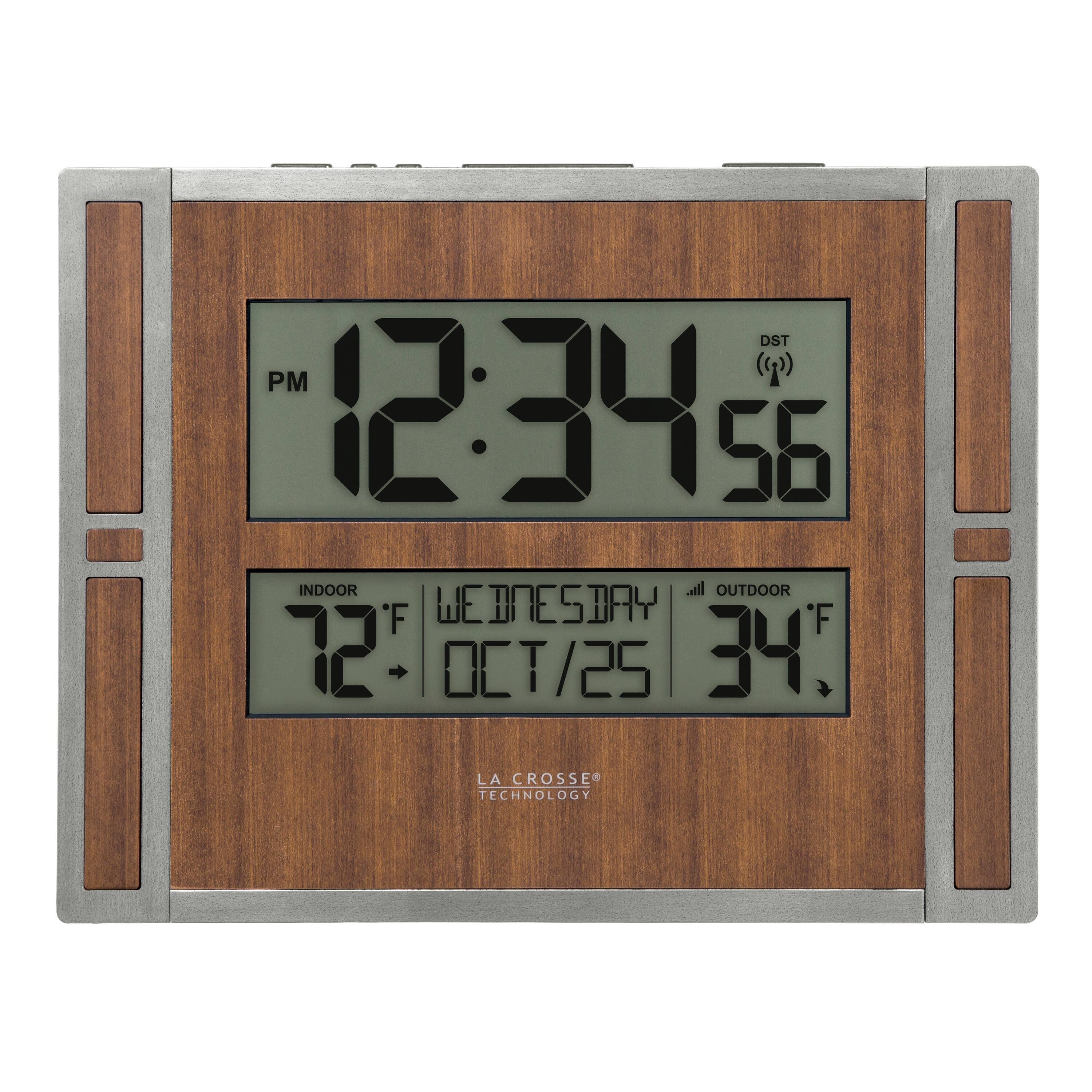 La Crosse Technology - Atomic Digital Wall Clock with Indoor & Outdoor Temperature - Brown
