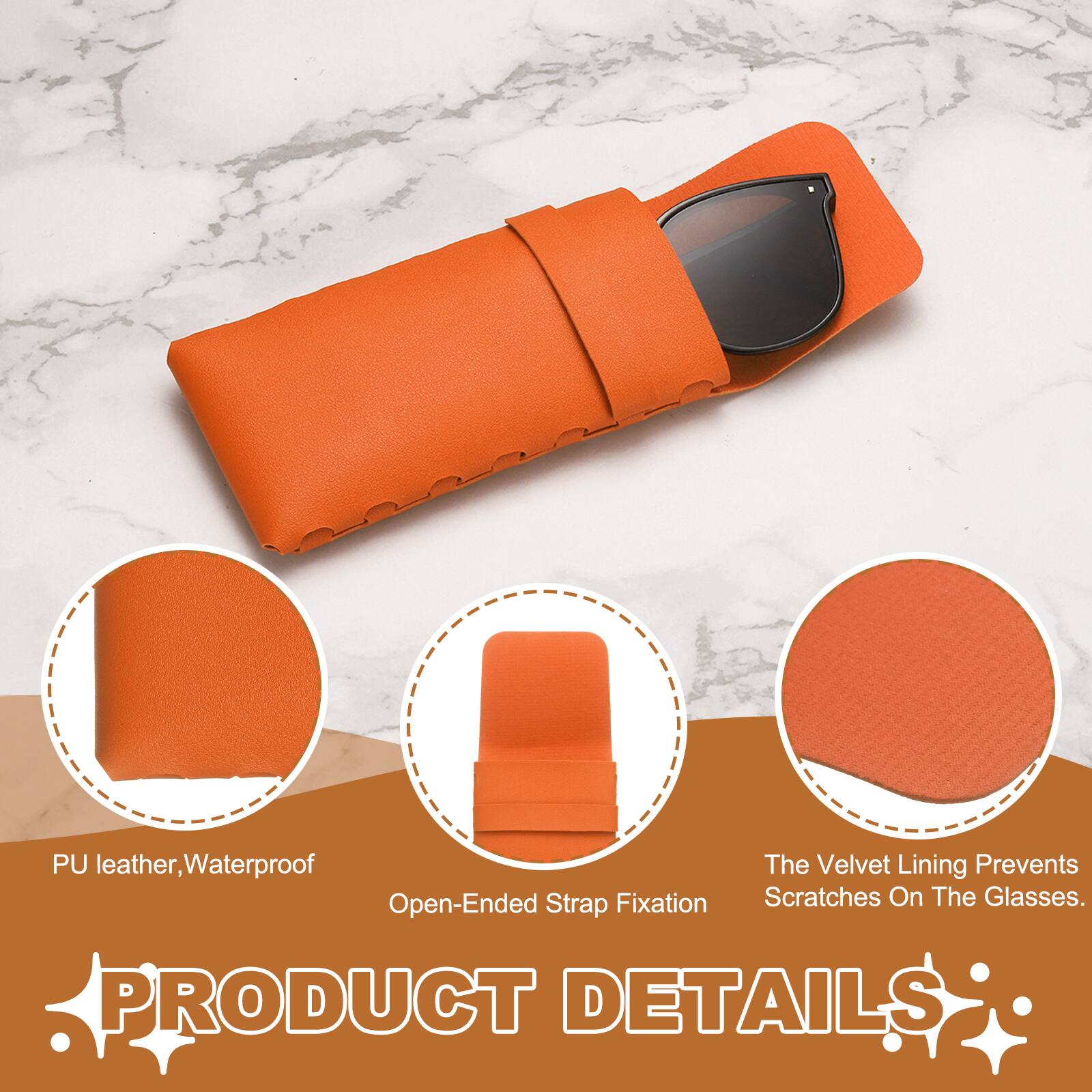 PU leather, Waterproof  
The Velvet Lining Prevents Scratches On The Glasses.  
PRODUCT DETAILS