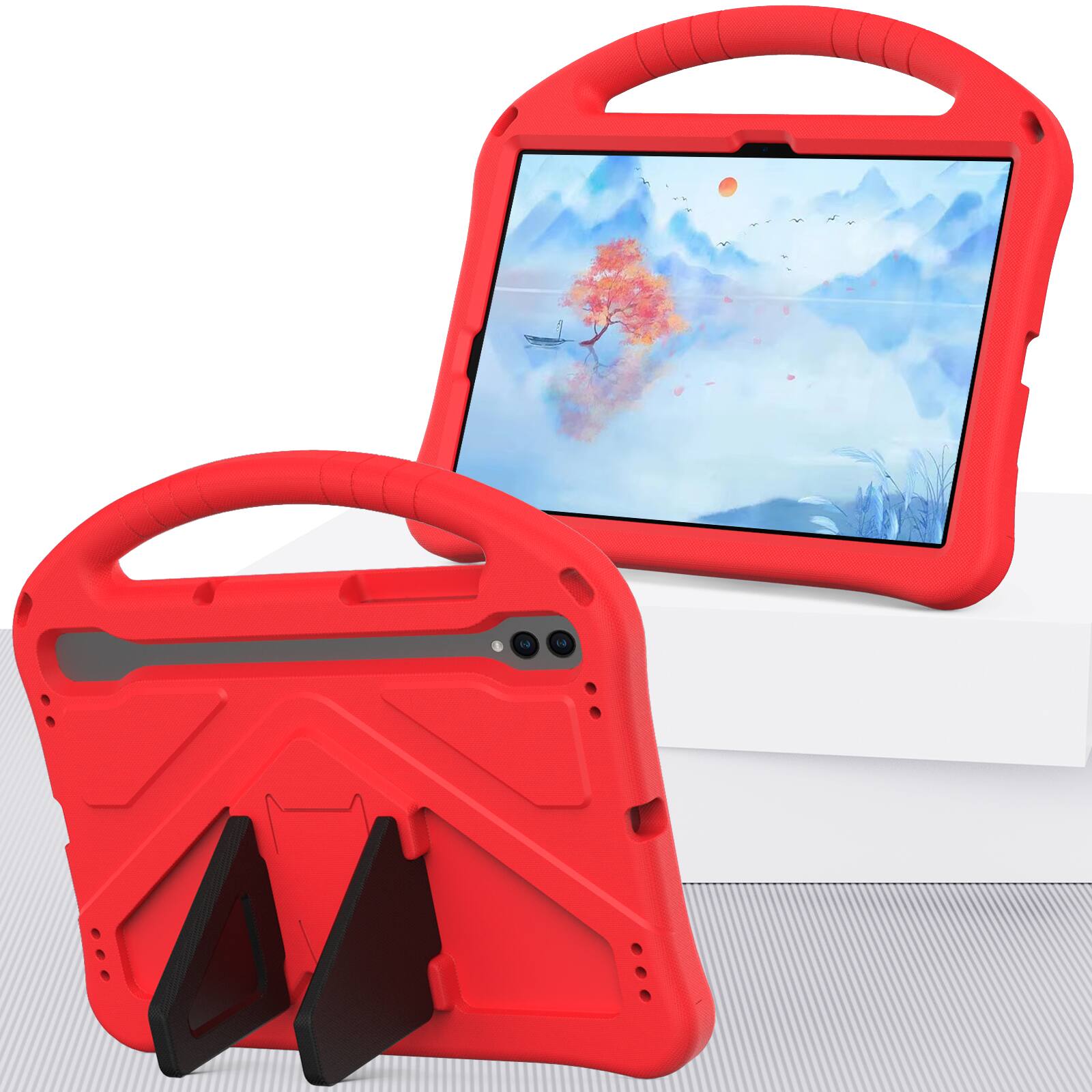Alt View 3. Dteck - For Samsung Galaxy Tab S10 FE/S9 FE/S9/S8/S7 11-inch Lightweight EVA Shockproof Handle Stand Kids Case Cover - Red.