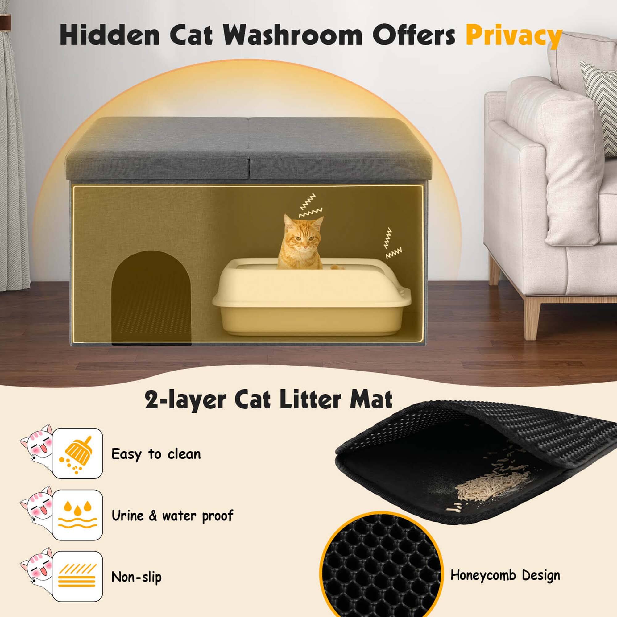 Hidden Cat Washroom Offers Privacy

2-layer Cat Litter Mat

- Easy to clean
- Urine & water proof
- Non-slip

Honeycomb Design