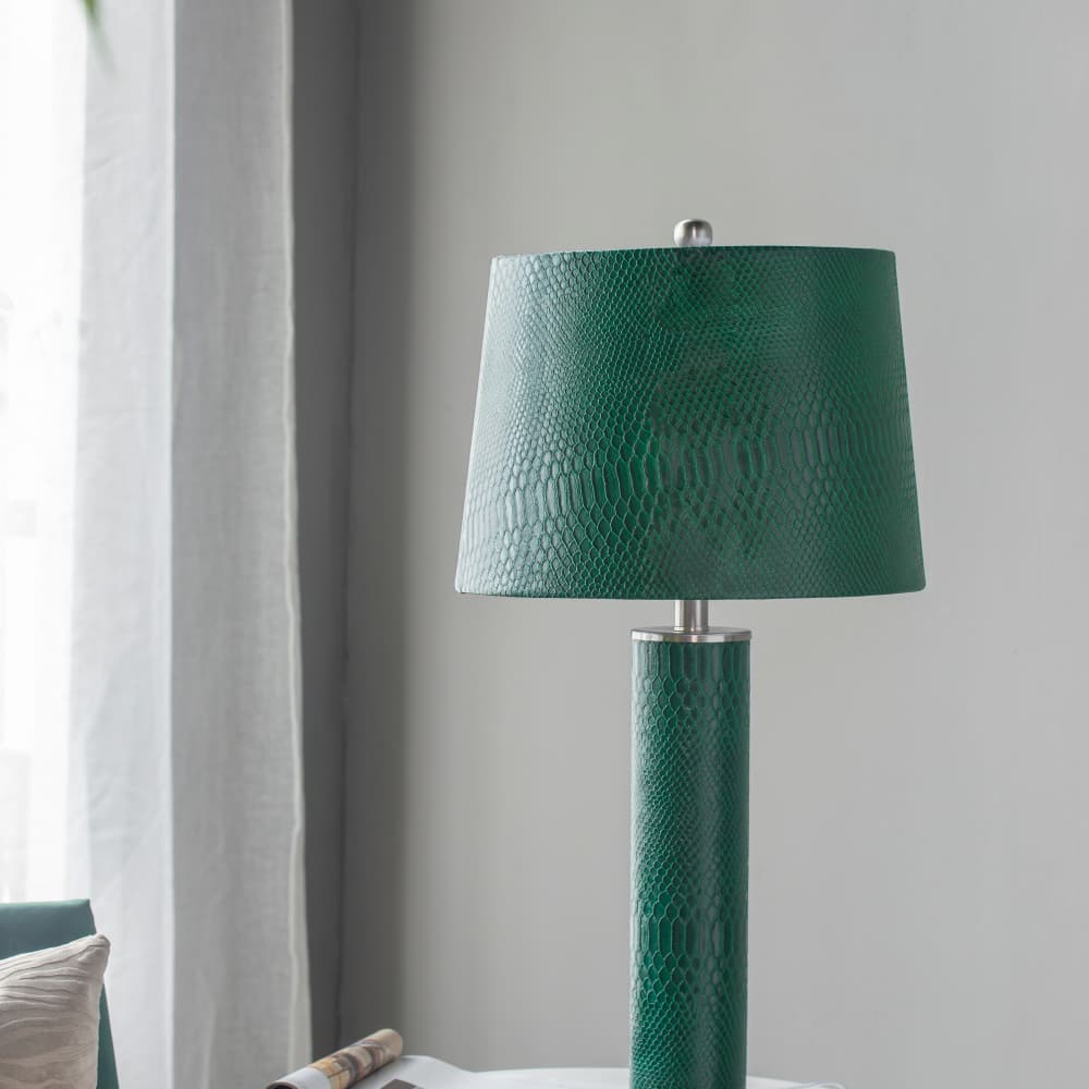 Angle. Luckbyte - 14x14x27 Inch Leather Table Lamp.