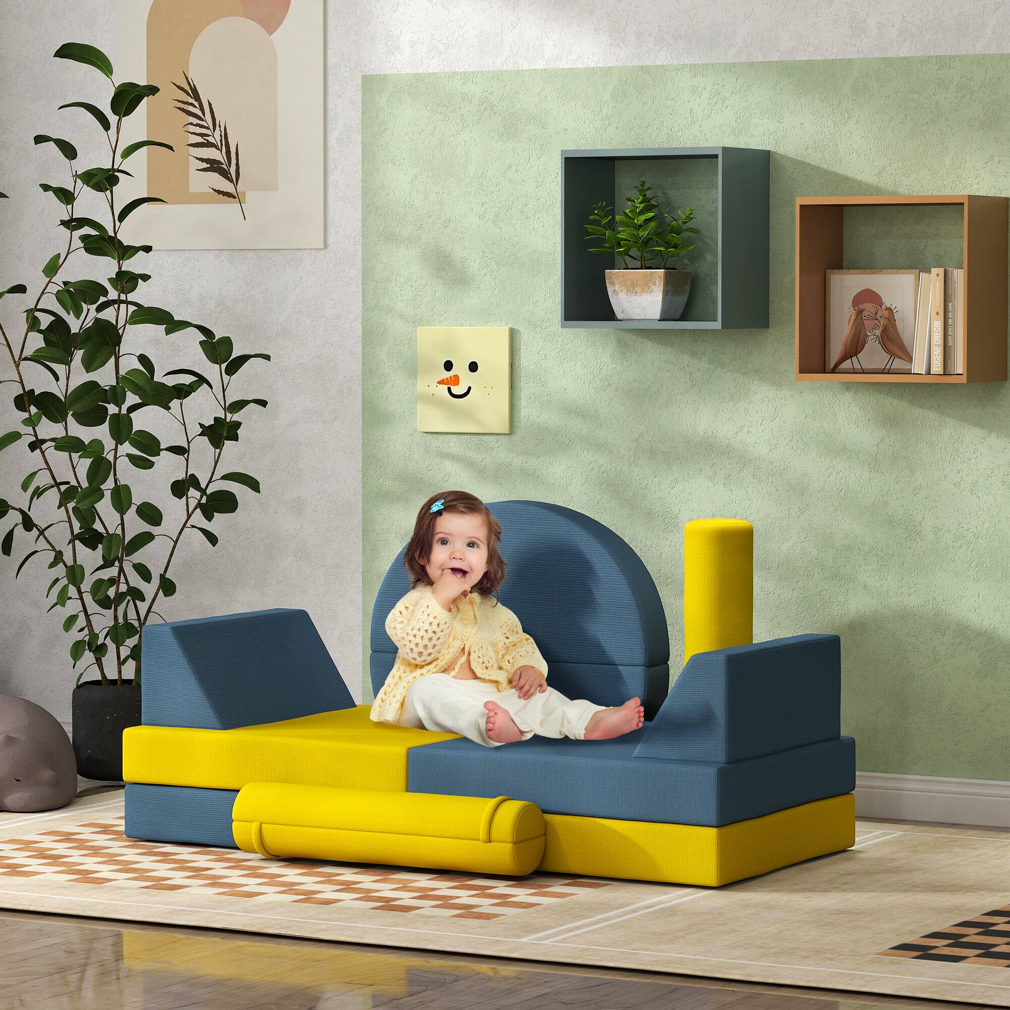 Alt View 4. Siljoy - 14-Piece Kids Modular Play Couch, Convertible Sectional, Safe 28D Foam, Washable Covers, for Toddlers 18mo+ - Yellow.