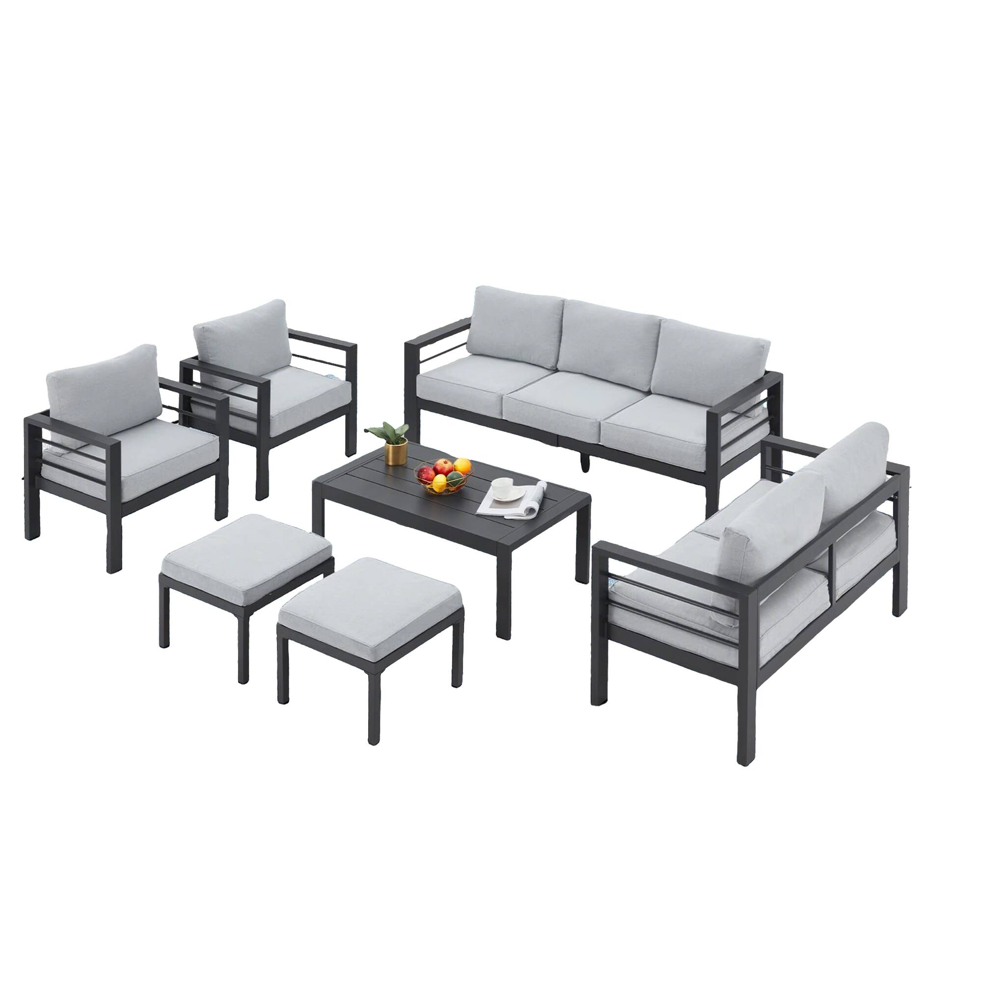 Alt View 2. Mondawe - 7-Piece Patio Seating Set with Black Frame and Removable Cushions - Black+Grey.