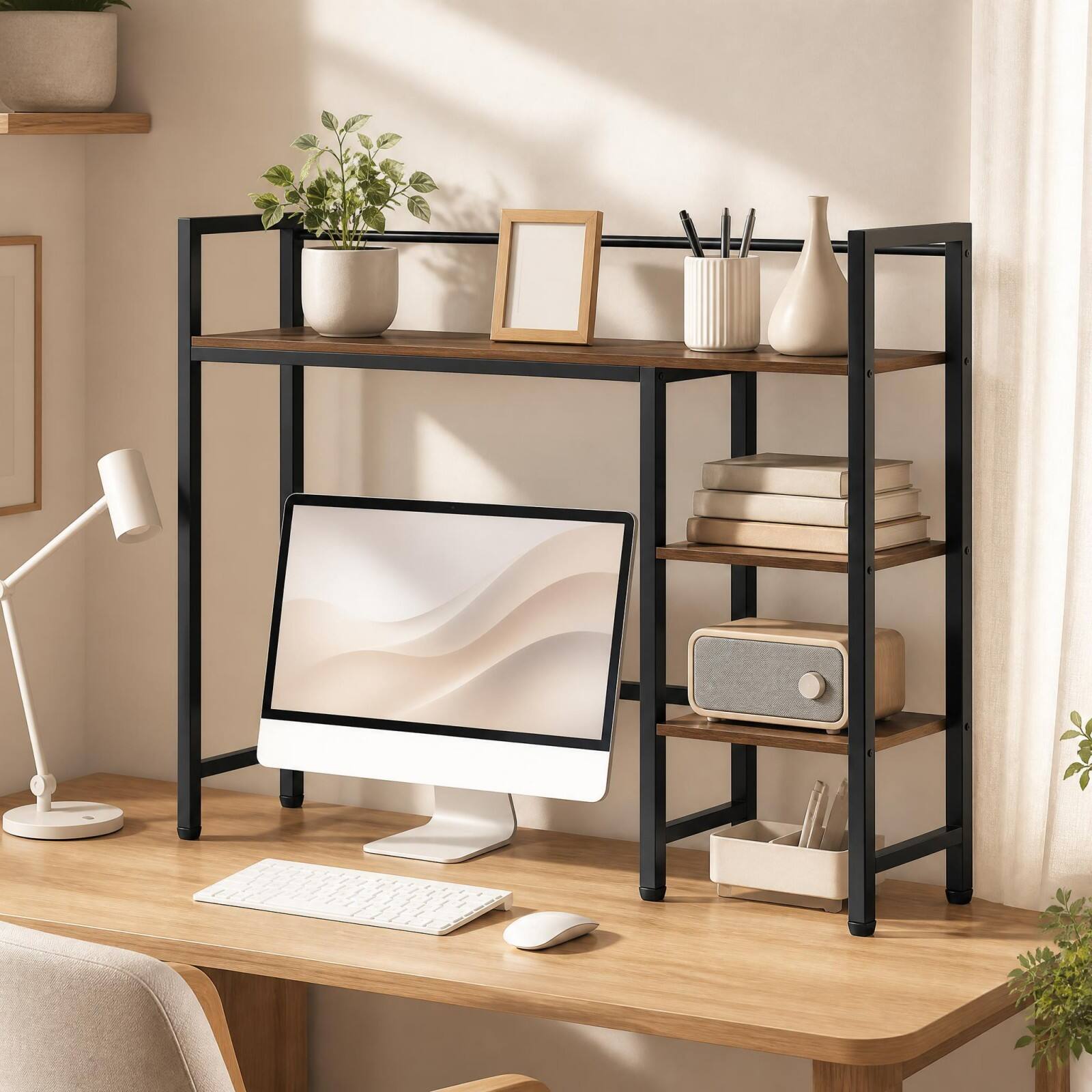 Alt View 5. Costway - Costway Desktop Bookshelf, 4-Tier Desk Display Rack, Countertop Storage Organizer - Rustic Brown.