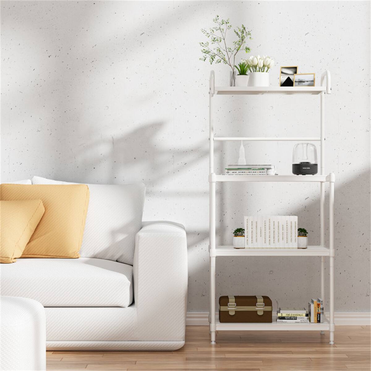 Alt View 2. SlickBlue - 4-Layer Storage Shelf Versatile and Space-Saving Organizer for Kitchen and Dining - White.