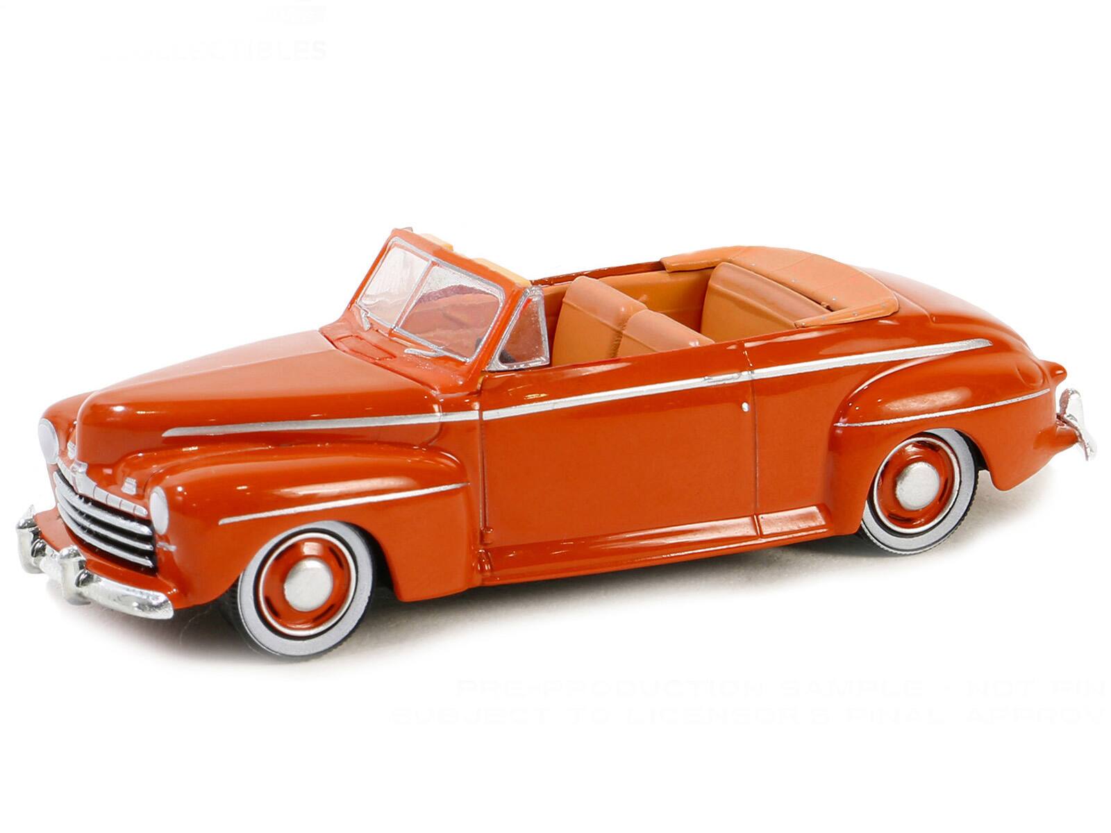 Angle. Greenlight - 1946 Ford Super Deluxe Convertible Orange "Chevron Supreme" "Vintage Ad Cars" Series 10 1/64 - Orange.