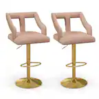 Front. Costway - Set of 2 Swivel Bar Stool with Footrest, 2-Layer Electroplated Metal Base - Pink & Gold.