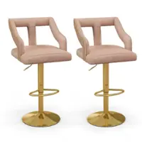 Costway - Set of 2 Swivel Bar Stool with Footrest, 2-Layer Electroplated Metal Base - Pink & Gold - Front_Zoom