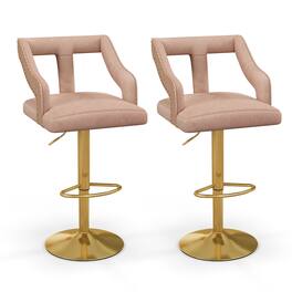 Costway - Set of 2 Swivel Bar Stool with Footrest, 2-Layer Electroplated Metal Base - Pink & Gold