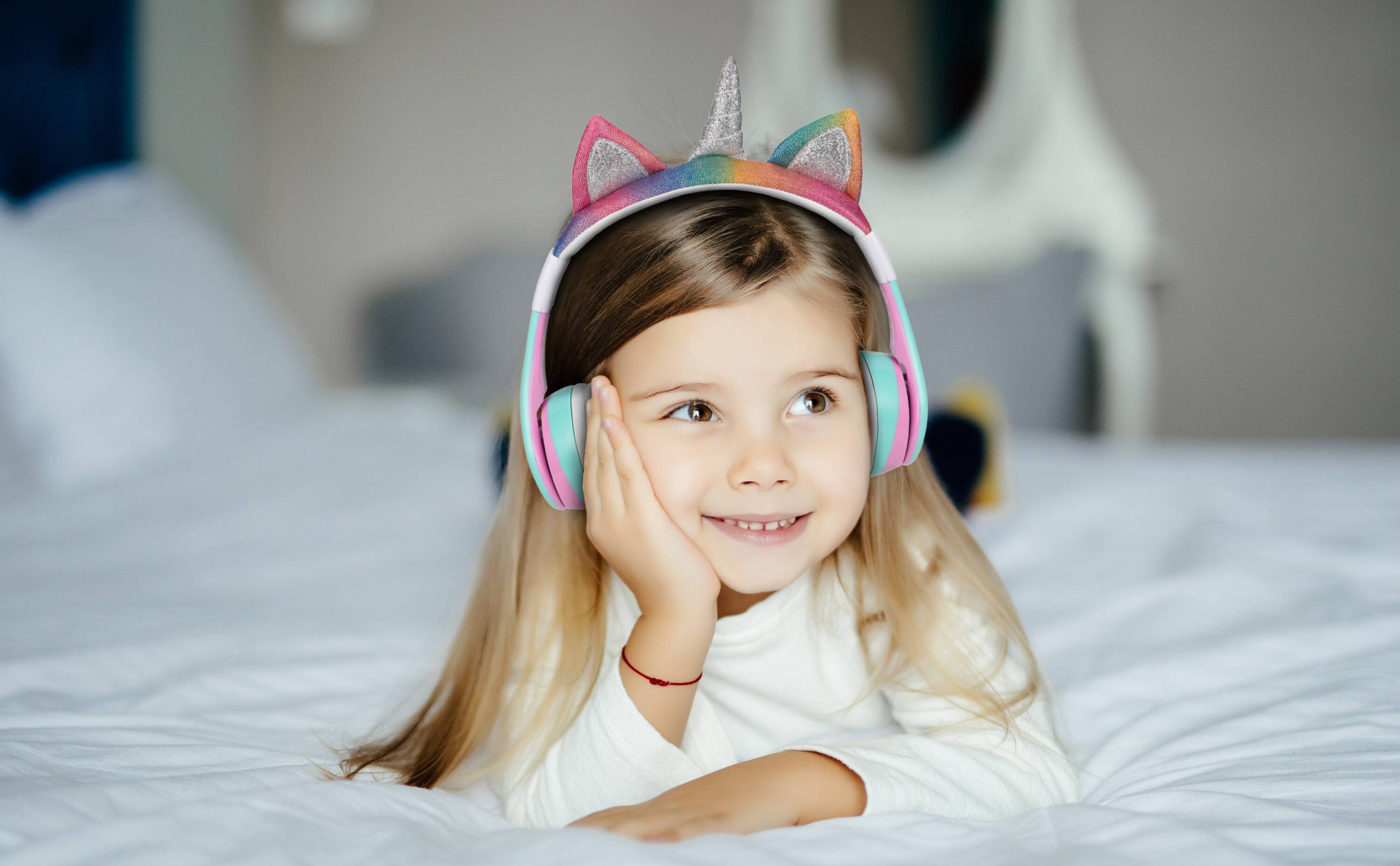 Left. eKids - eKids Unicorn Bluetooth Headphones for Kids, Wireless Headphones for School, Home, or Travel - Multicolor.