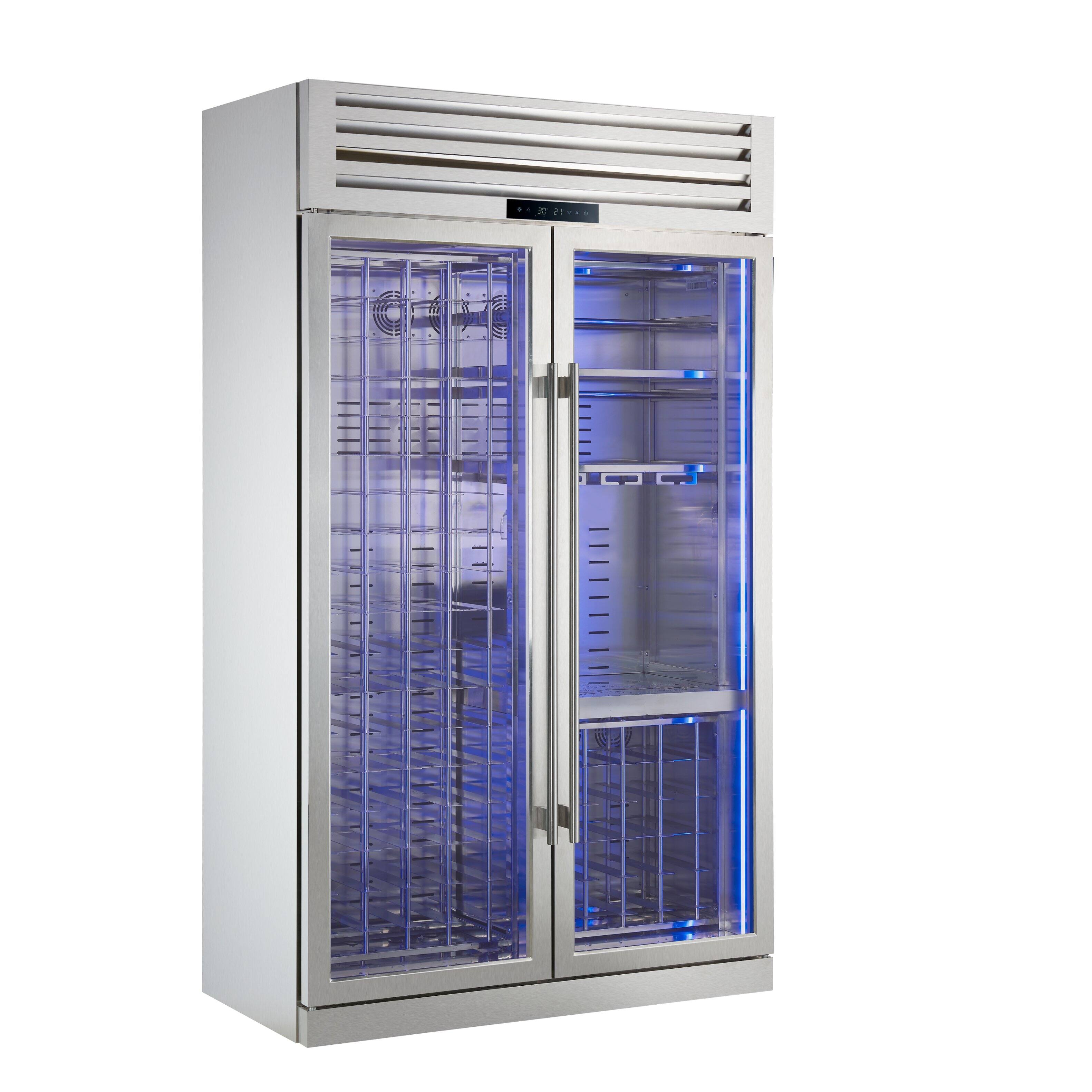 Angle. Forno Appliances - Abruzzo 48" Freestanding Dual Zone Wine Cooler with 130-Bottle Capacity, LED Lighting and Door Lock - Stainless Steel - Stainless Steel.