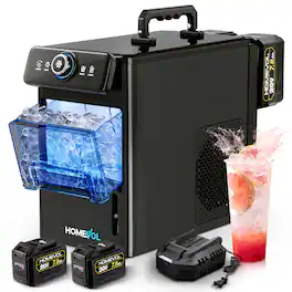 Homevol - Ice Maker for Indoor & Outdoor Use, Battery Powered or Plug-in, Portable Ice Machine for Camping, RV, Parties & Home - Black