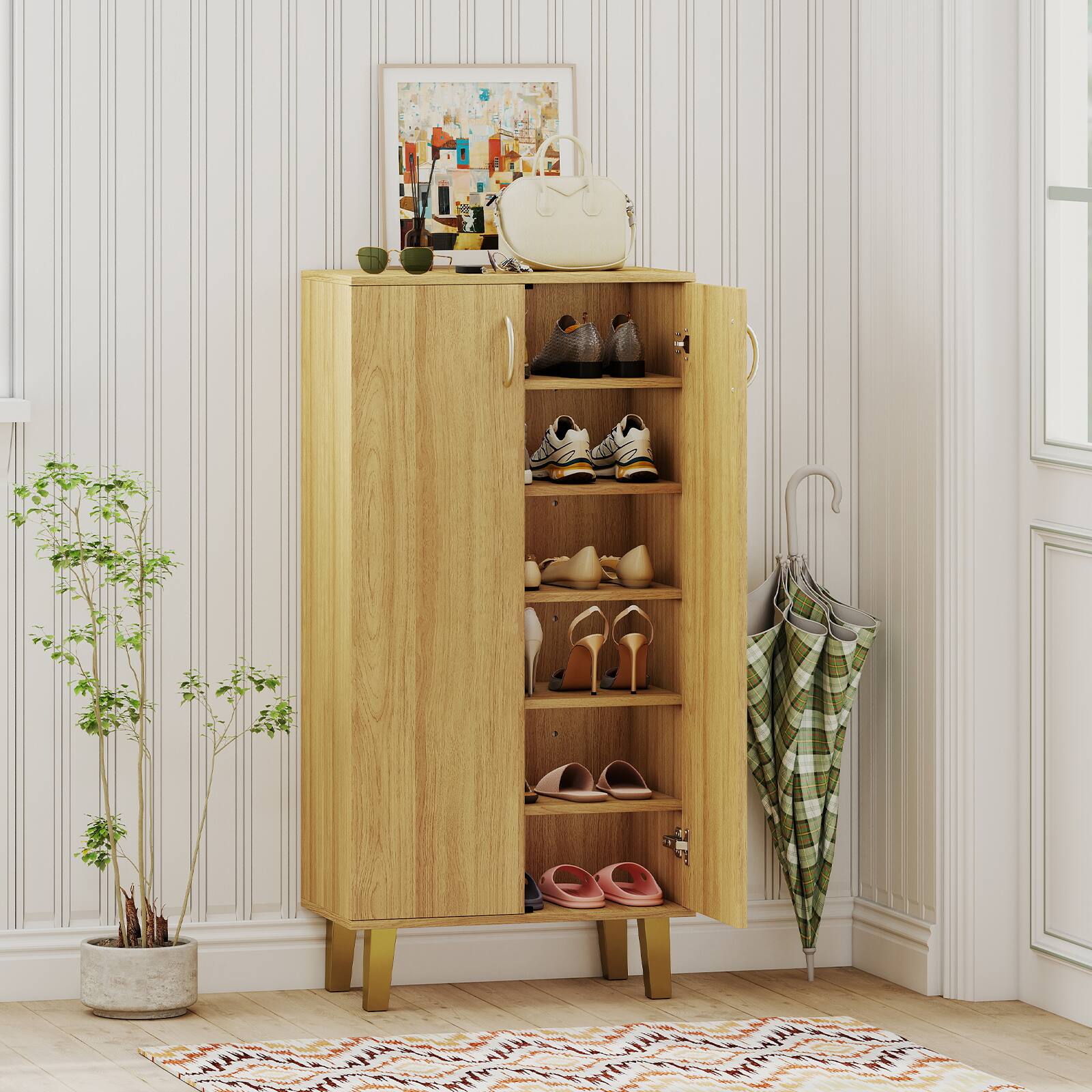 Alt View 1. Gymax - Gymax 6-Tier Wooden Shoe Storage Cabinet w/ Doors Removable Shelves for Entryway - Yellow.