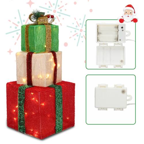 Alt View 4. Winado - 3PCS Christmas Gift Present Boxes with LED Lights Plastic Frame Onion Cloth for Indoor Outdoor Holiday Party Decorations - Multicolor.