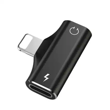 Front. Home Collection - Black Dual Adapter 2-in-1 Headphone & Audio Charger Cable – USB Type-C - Black.