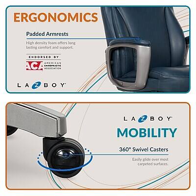 ERGONOMICS

Padded Armrests
High density foam offers long lasting comfort and support.

ENDORSED BY AMERICAN ACA CHIROPRACTIC ASSOCIATION

LA Z BOY

LA Z BOY MOBILITY

360° Swivel Casters
Easily glide over most carpeted surfaces.