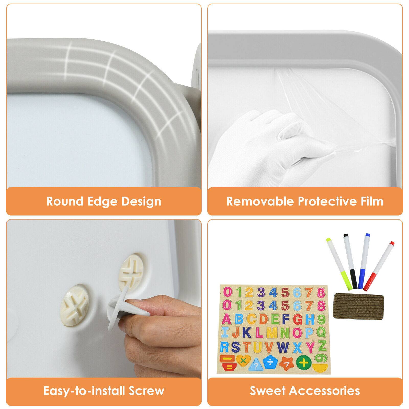 The text on the image is grouped and corrected as follows:

1. Round Edge Design
2. Removable Protective Film
3. Easy-to-install Screw
4. Sweet Accessories