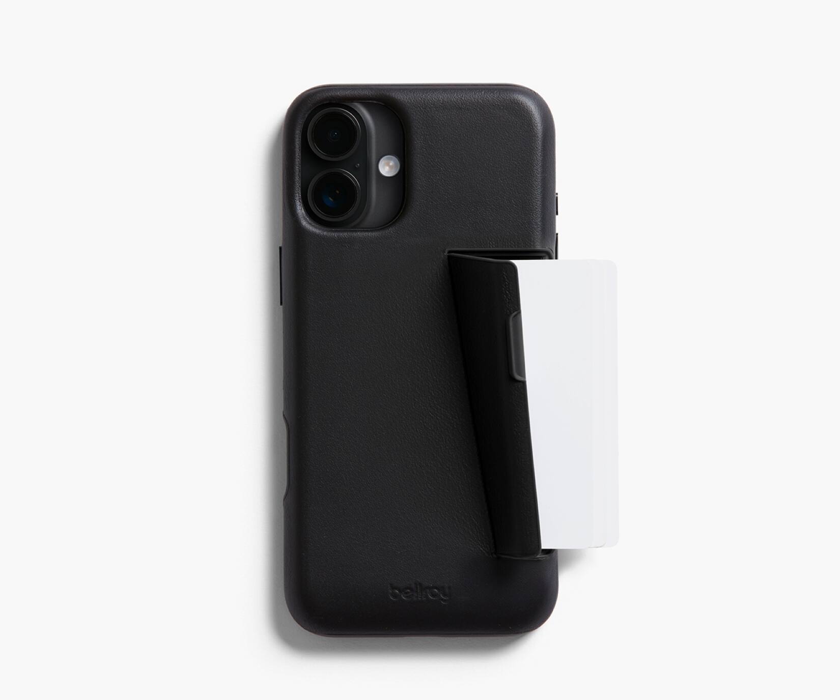 Front. Bellroy - iPhone 16 Plus 3 Card Leather Phone Case - Black.