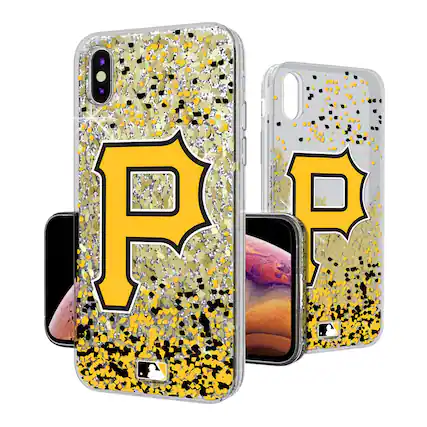 Front. Keyscaper - Pittsburgh Pirates Glitter Confetti iPhone Case - 14 Pro - Multicolor.
