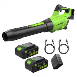 Greenworks - 48V (24V x 2) Brushless Axial Leaf Blower, (2) 4.0Ah Batteries and 100W GaN Charger - Green