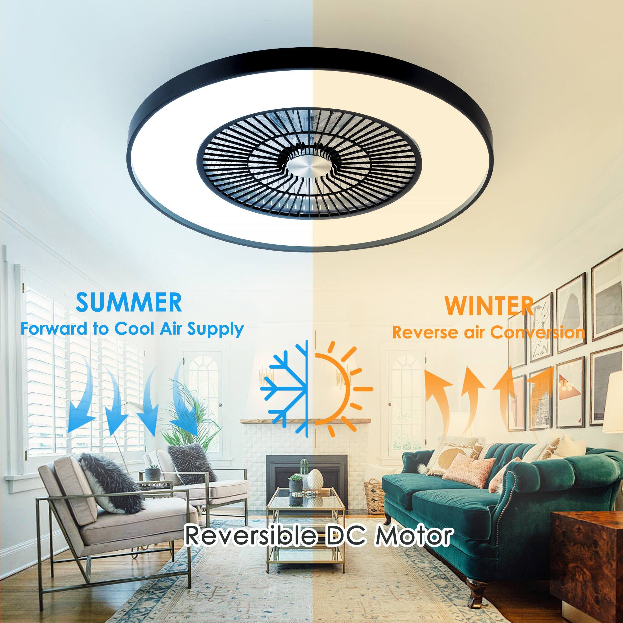 SUMMER  
Forward to Cool Air Supply  

WINTER  
Reverse air Conversion  

Reversible DC Motor